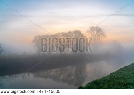 Early Morning On The River Dender On A Misty But Sunny Sunrise