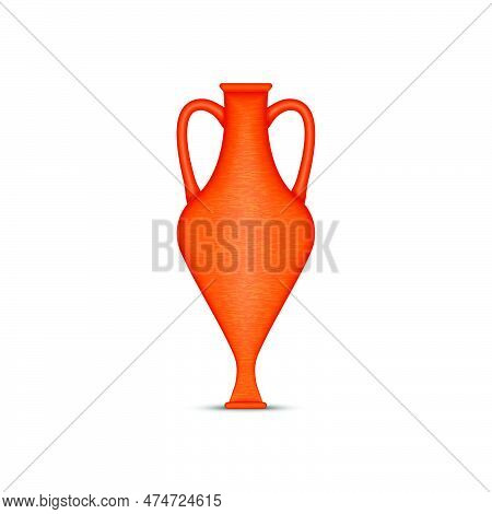 Clay Ancient Greek Amphora Isolated On White Background, Realistic 3d Vector Amphorae With Two Verti