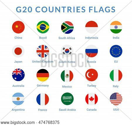 Vector G20 Country Flag Mexico, Usa, Canada. G20 Flag Set Icon