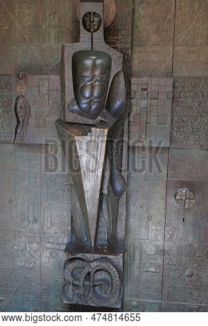 Barcelona, Spain - August 2022: Detail Of A Bas-relief Inside Palau Del Lloctinent Courtyard, Headqu