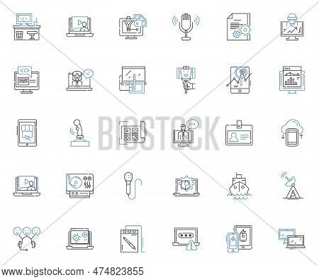 Technology Sector Line Icons Collection. Innovation, Digitalization, Automation, Cybersecurity, Big 