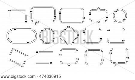 Quote Box Frames Set Isolated. Bubble Speech Comment Message Reference Borders Quotation. Vector