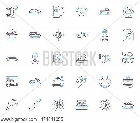 Automobile Repair Line Icons Collection. Diagnosis, Engine, Transmission, Suspension, Brakes, Alignm