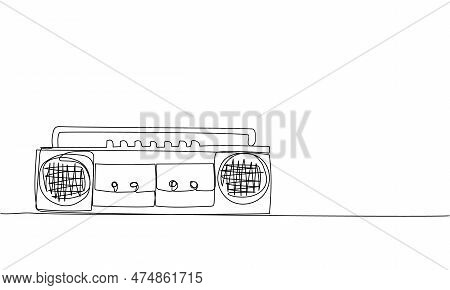 Record Player, Tape Recorder One Line Art. Continuous Line Drawing Of Tape, Retro, Cassette, Vintage
