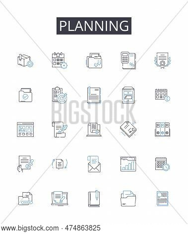 Planning Line Icons Collection. Preparing, Organizing, Scheduling, Strategizing, Mapping Out, Creati