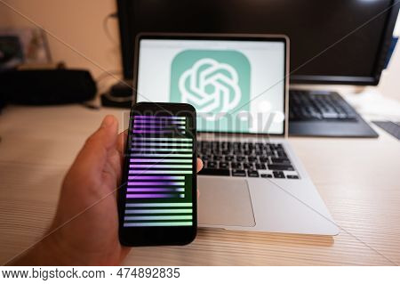 Kyiv, Ukraine - April, 2023: Hold Smartphone With Openai Gpt-4.