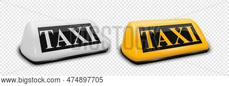Vector 3d Realistic White And Yellow French Taxi Sign Icon Set Closeup Isolated. Design Template For