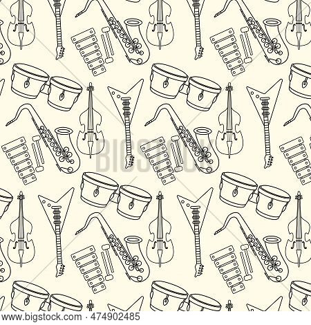 Seamless Pattern Background With Musical Instruments Vector Illustration