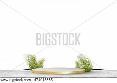 Podium Stage Stand Product With Palm Leaf On Table Background,scene Cosmetic Aesthetic Beauty With C