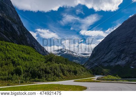 Jolster, Sogn Og Fjordane, Norway. Beautiful Summer Field Landscape With Hay Bales During Harvest. F