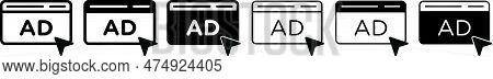 Ad Icon Set In Different Styles. Isolated Online Ad Vector Symbol. Suitable For Web, Mobile, Ui. Fil