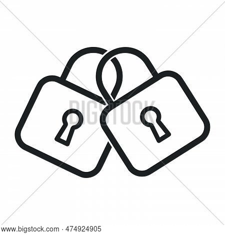 Double Lock Vector. Black Lock Line Illustration