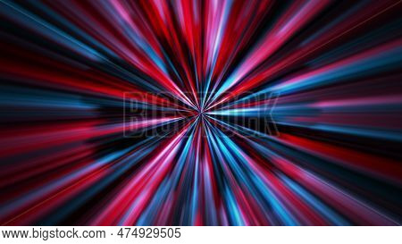 Abstract Background With Red, Blue And Black Radial Rays From The Center. Abstract Blue, Red Glow Ba