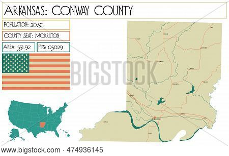 Large And Detailed Map Of Conway County In Arkansas, Usa.