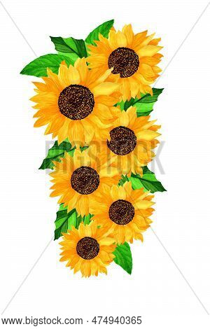 Watercolor Sunflower Illustration Znd Composition With Vase