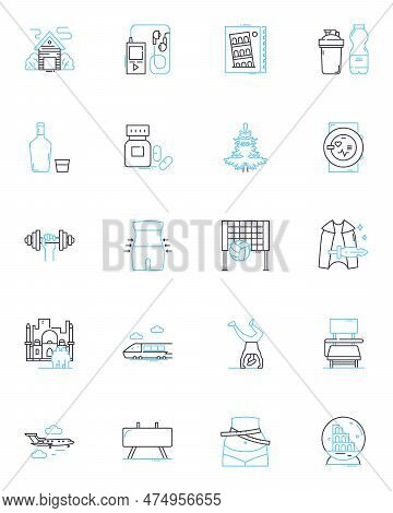 Nature Excursions Linear Icons Set. Hiking, Wildlife, Camping, Waterfalls, Forest, Mountains, Seasid