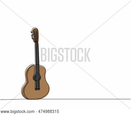 Acoustic Guitar One Line Color Art. Continuous Line Drawing Of Musical, Equipment, Song, Guitar, Ele
