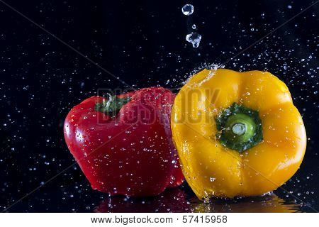 Red And Yellow Pepper In Water
