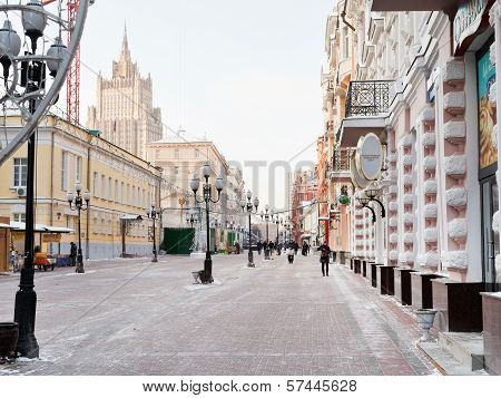 Historical Pedestrian Arbat Street In Moscow