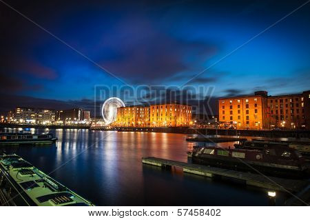 View of Albert Dock in Liverpool at Night