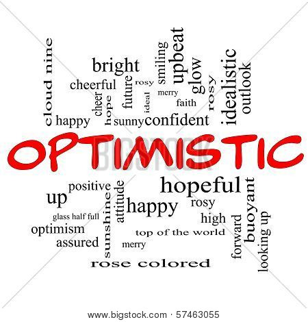 Optimistic Word Cloud Concept In Red Caps