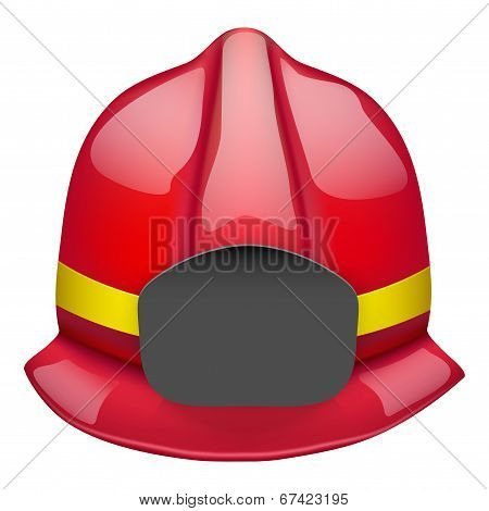 Red fireman glossy helmet. Isolated on white background. Bitmap copy.