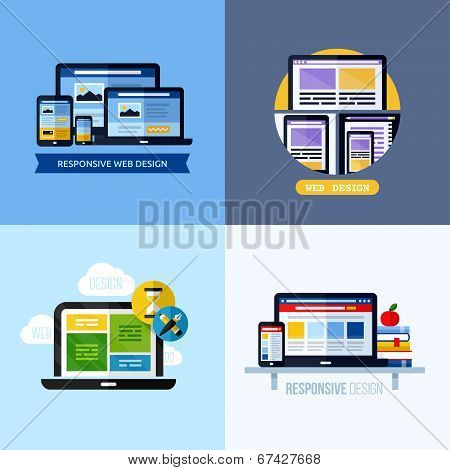 Modern Flat Vector Concepts Of Responsive Web Design. Icons Set For Websites and printed materials
