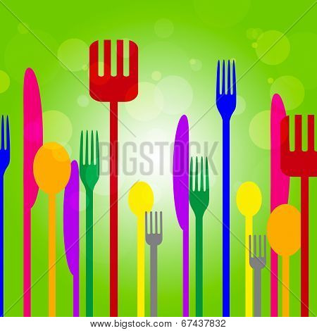 Forks Knives Shows Utensil Food And Green