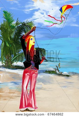 Digital Painting: Flying A Kite