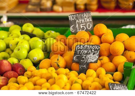 Oranges At  Lockal Market In Greece.