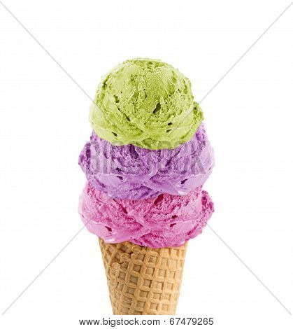Three Ice Cream Scoops In The Cone