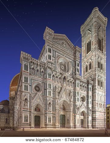 Facade of Florence Cathedral with tower, Italy