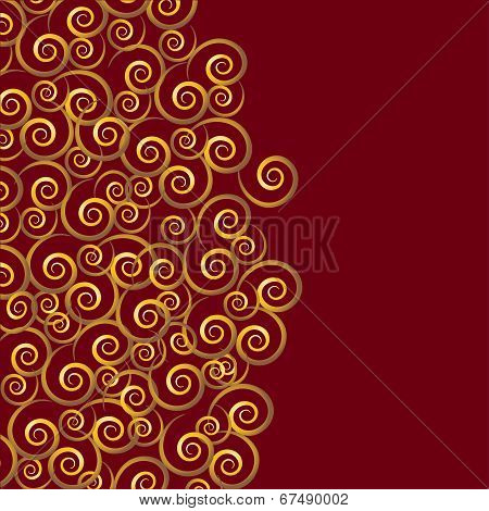 Red background with Golden spirals  abstract
