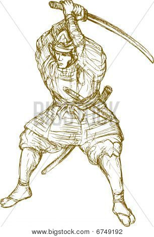 guerrier samouraï avec épée en position de combat