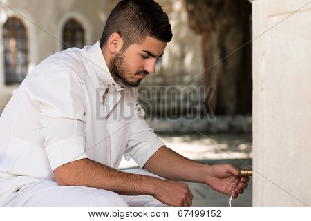 Islamic Religious Rite Ceremony Of Ablution Hand Washing