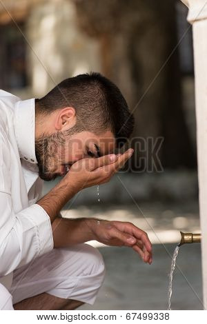 Islamic Religious Rite Ceremony Of Ablution Nose Washing