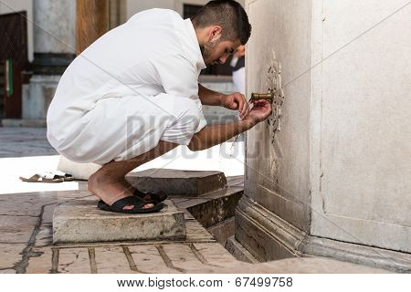 Islamic Religious Rite Ceremony Of Ablution Hand Washing