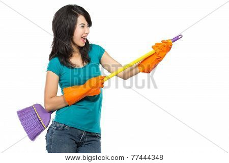 Happy Girl Excited During Cleaning