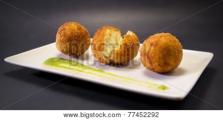 Creamy And Smooth Fried Croquettes. Typical Spanish Tapa.