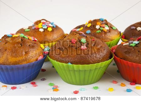 Muffins Decorated With Colored Powder