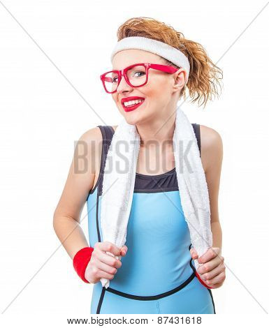 Smile Happy Young Fitness Girl, Isolated On White