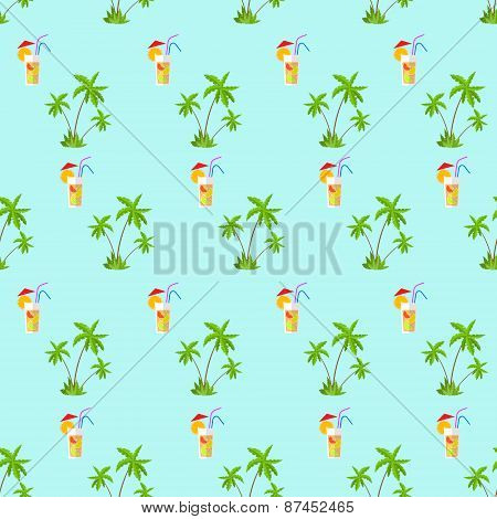 plam tree green pattern with cocktail straw vector