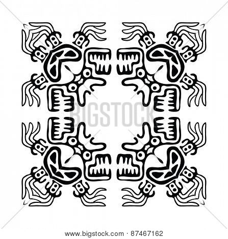 Black frame in native style with dragons, vector illustration