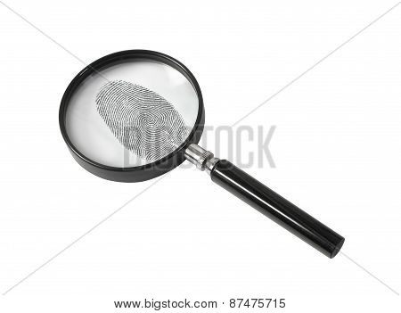 Magnifying Glass And Fingerprint Isolated On White