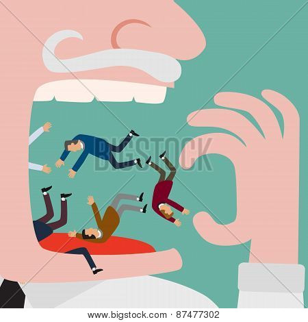 Bigger Businessman Eating A Lot Of Small Businessman