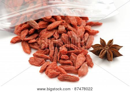 Goji Berries In Zip Lock Bag With Star Anise Isolated