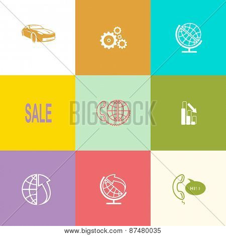 Business set. Flat color raster icons.