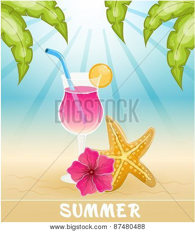 Seascape vector illustration. Paradise beach. Beach Bar poster