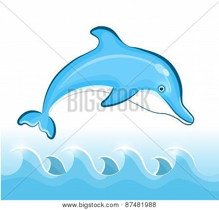 Swimming Dolphin. Vector illustration.