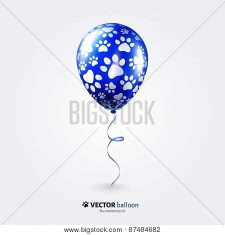 Party flying balloon with cat paws pattern isolated on white background.